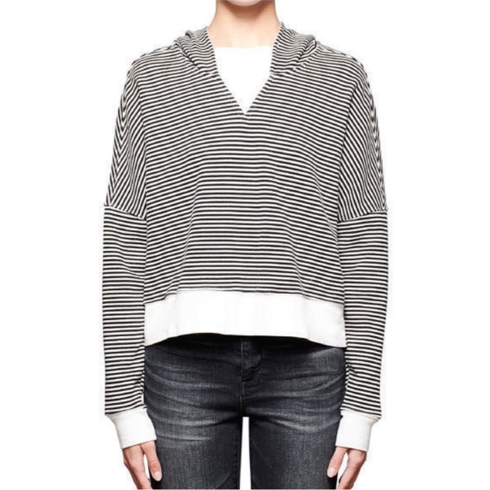 Stateside Black and White Striped Hooded Pullover Sweatshirt